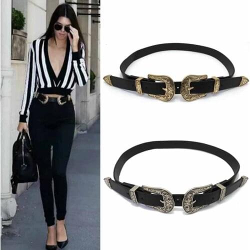 2021 Women Black Leather Western Cowgirl Waist Belt Metal Buckle Waistband New Hot