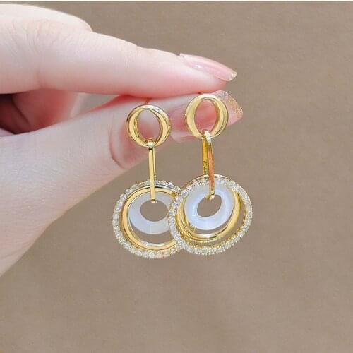 Geometric Big Round Circles Long Drop Earrings For Women Statement Fashion Metallic Shinning Rhinestones New Jewelry Earings