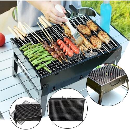 BBQ Grill Outdoor Picnic Portable Folding Lightweight Charcoal Skewers Grill Non-stick Stainless Steel Household Charcoal Grill