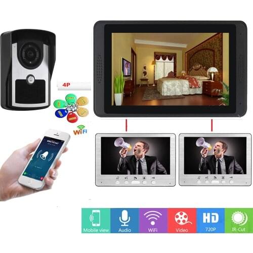 SmartYIBA 3 Monitors Kits WiFi Wireless Home Security Camera APP RFID Unlock Wired WIFI Smart Home Control Video Intercom