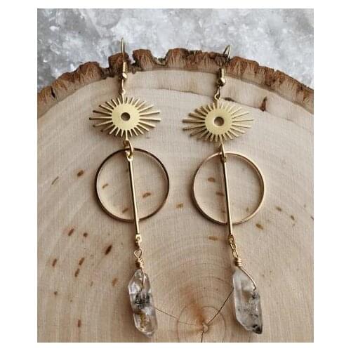 Handmade Evil Eye Dangle Drop Earrings.Clear Quartz Crystals. Gifts for Her