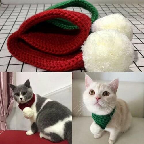 Knitted Pet Dog cat neck scarf collar Christmas gifts Scarf Teddy Cat Saliva winter warm Pet Accessories Dog Collar Pet Supply