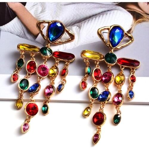 New Arrive long Colorful Crystal Dangle Drop Earrings High-Quality Luxury Fashion Rhinestone Jewelry Accessories For Women