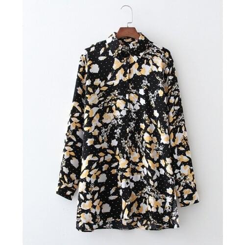 Ladies vogue celebrity floral print shirt long sleeve women long blouse temperament high street top
