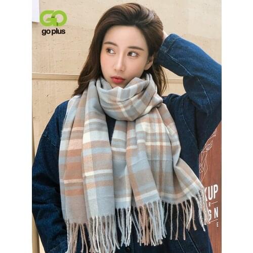 GOPLUS Womens Knitted Scarves Winter Korean Style Warm Casal Plaid Scarves Womans Bufandas Invierno Mujer