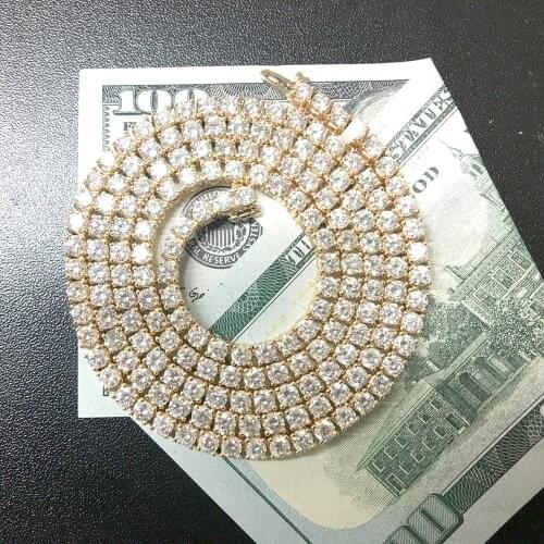 Yellow Gold Plated Silver Beautiful 34 Carat ct DEF Color 4.5mm Lab Grown Moissanite Diamond Tennis Necklace For Women