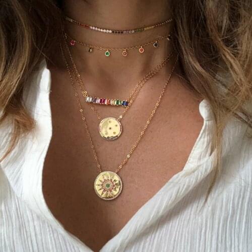 2019 gold filled Rainbow Bar Necklace Multi Color Baguette Cut Zirconia Stone rainbow choker for women gorgeous classic jewlery