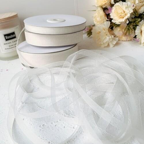 10mm 18mm 24mm Undyed Raw White Silk Organza Ribbon embroidery ribbon high quality Handcraft packaged ribbon