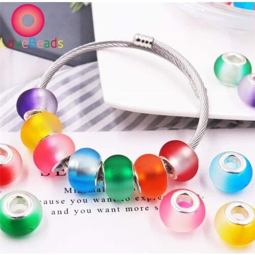10Pcs 16x10mm Big Round Matte Surface 5mm Large Hole Glass Beads Spacer Fit European Snake Chain Pandora Bracelet Bangle Jewelry