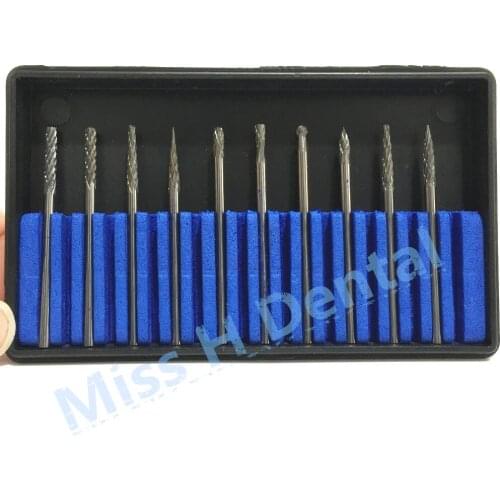 10pcs/set Tungsten Carbide Burs Steel Dental Burs Set Diamond Burs Dental Lab Material Tungsten Steel Grinding Head Rotary Burrs