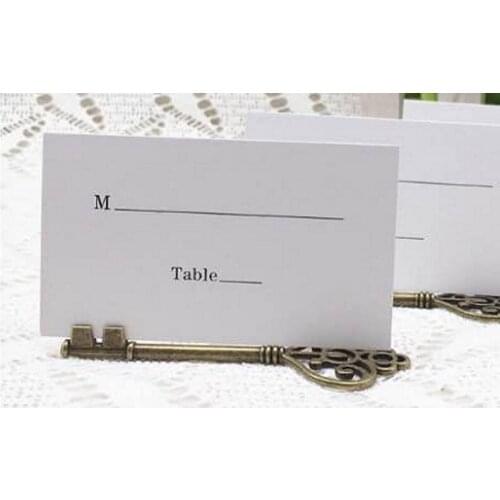 200pcs Wedding Favors Antique Bronze Skeleton Key Place Card Holder with Matching Place Card Wedding Decoration
