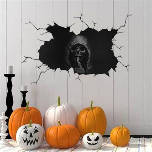 20x30/30x40cm Halloween Skull Wall Sticker Removable Pvc Sticker Keep Silent Crack Image For Home Floor Wall Decal Window Decor