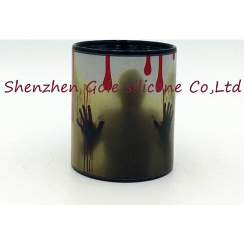 48pcs/lot Newest Design Zombie Color Changing Coffee Mug Heat Senstive Magic Tea cup Mugs Walking Dead Bloody hands gift