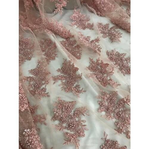 African French Net Lace Fabric with beads ZH-2888818 High Quality Tulle Mesh Lace Bridal Nigerian Wedding Dress Lace For Woman