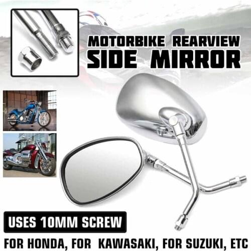1 Pair 10mm Motorcycle Rear View Side Mirror For Honda Kawasaki Suzuki