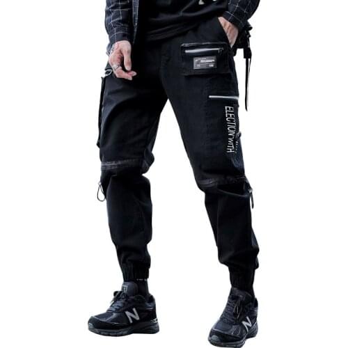 Men Black Streetwear Harem Pants Men Cotton Night Club Hip Hop Mens Joggers Pants Fitness Ribbons Sweatpants Cargo Pants