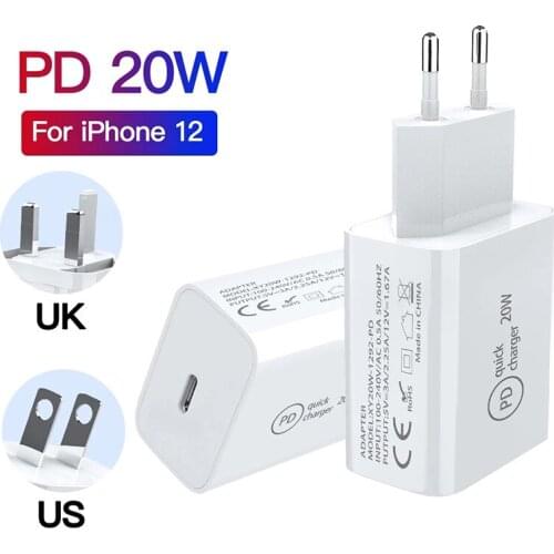 US/EU/UK Quick Charge 3.0 QC PD Charger 20W QC4.0 QC3.0 USB Type C Fast Charger For IPhone 12 Pro Max Mini Xiaomi Phone Charger