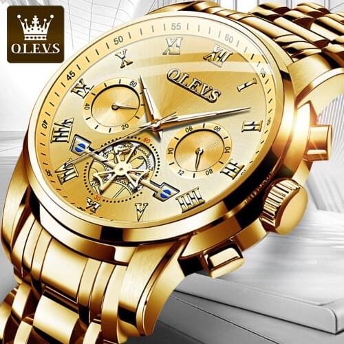 OLEVS Mens Casual Sports Quartz Watch Brand Luxury Military Mens Clock Fashion Chronograph Watch Hollow Design Mens Watch