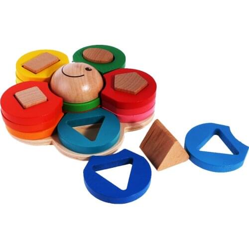 Wooden Geometry Shape Stacking Building Blocks Baby Toddler Stacking Toys