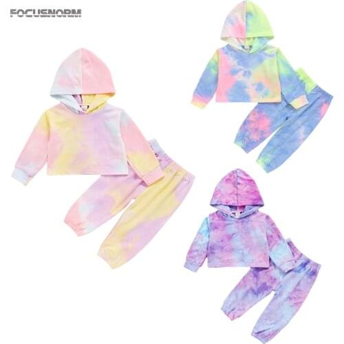 FOCUSNORM Autumn Winter Girls Boys Tie-Dye Clothes Sets 2Pcs Long-Sleeves Hoodie + High Elastic-Waist Leisure Pants