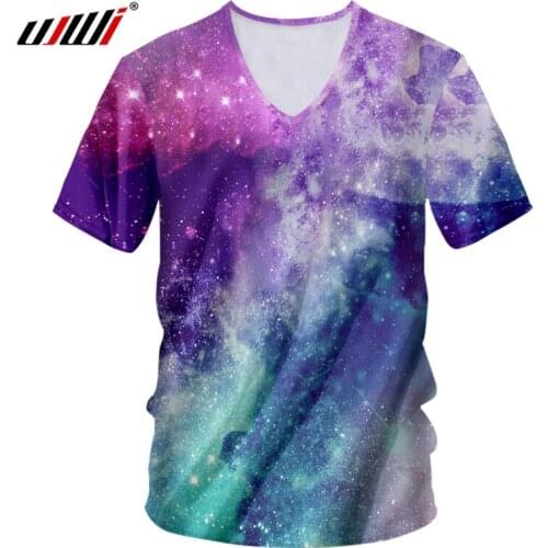 UJWI Man Tshirt Hot V-neck Short Sleeve 3D T shirt Print Blue star sky Casual 5XL 6XL Clothes Hombre Spring Tee Shirt