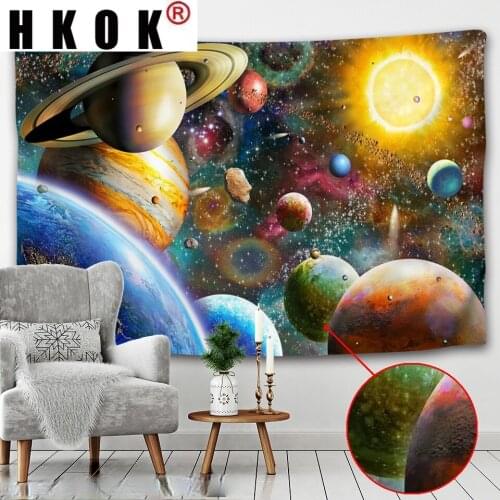 HKOK Planet Universe Tapestry Wall Rugs Wall Hanging Fabric Mural Background Cloth Towel Beach Fabric Blanket Living Home Decor