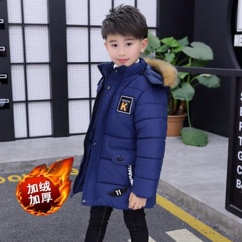 INS hot boy cotton coat winter plus velvet thick cotton jacket childrens coat Labeling letters + webbing boys coats winter