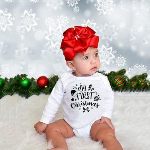 Newborn Baby Romper My First Christmas Print Funny Infant Boy Girl Long Sleeve 1st Christmas Party Jumpsuit Outfit
