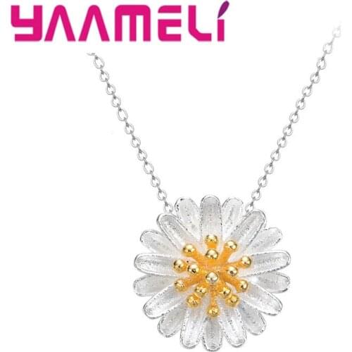 Summer Styles Pendant Necklace For Young Girls 925 Sterling Silver Chrysanthemum Flower Choker Fashion Link Necklaces