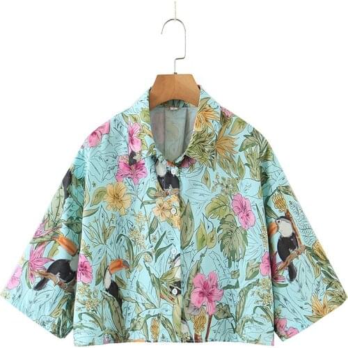 Hot sale spring and summer ladies floral print shirt fashion short streetwear blouse celebrity temperament top