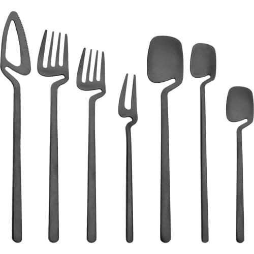 Black Matte Cutlery Set 18/10 Stainless Steel Dinnerware Set Knife Fruit Fork Spoon Dinner Set Kitchen Flatware Tableware Set