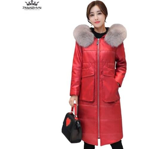 Tnlnzhyn 2019 New Winter Women PU Leather Jacket Slim Fur Collar Hooded Women Down Cotton Jacket Plus Size Warm Coats Y730