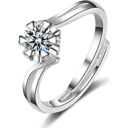 New European Style Creative Temperament Fashion Flower 925 Sterling Silver Jewelry Snowflake Flower Crystal Opening Rings SR648