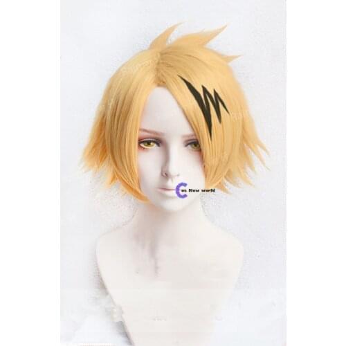 Anime My Hero Hero Academia Denki Kaminari Wigs Short Golden Heat Resistant Synthetic Cosplay Wigs+ Wig Cap+ Black Lightening