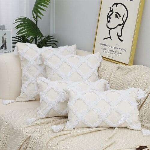 Premium White Pillowcase 6 Sizes Available Bohemian Decoration Tassel Cushion Case Sofa Bed Living Room Waist Pillowcase