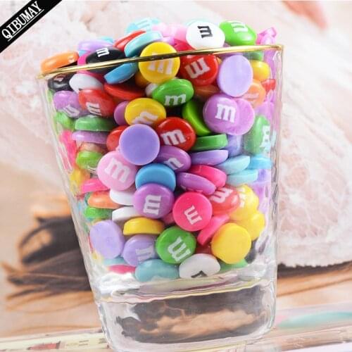 QIBU 20pcs DIY Craft Supplies Colorful Chocolate Beans Flat Back Planar Resin Arts Material Kids Hair Accessories Wedding Decor