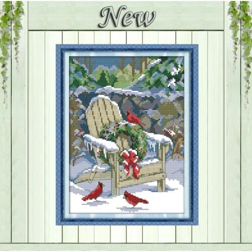Christmas snow Scenery,11CT printing on the canvas DMC 14CT Cross Stitch kit,embroidery needlework Sets,winter Scenic Home Decor