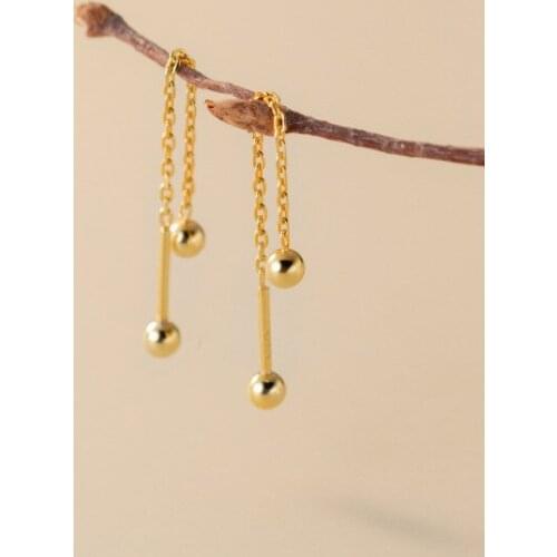 Enosola Real 925 Sterling Silver Ball Beads Chain Drop Earrings Simple Geometric Pull Through Threader Earring Fine Jewelry