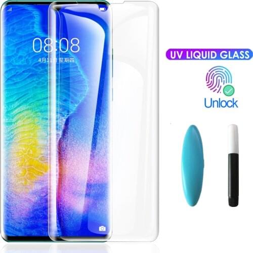 UV Glue Screen Protector For Huawei P30 P20 Pro Lite Tempered Glass Full Protector Film For Huawei Mate 30 20 Pro Lite P20 P30