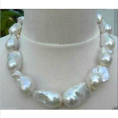 REAL HUGE AAA SOUTH SEA WHITE BAROQUE PEARL NECKLACE 18