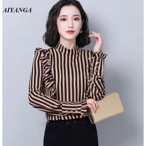 New OL Striped Shirts Women 2019 Spring Autumn Blouses Female Long Sleeve Shirt Elegant Slim Office Lady Womens clothing