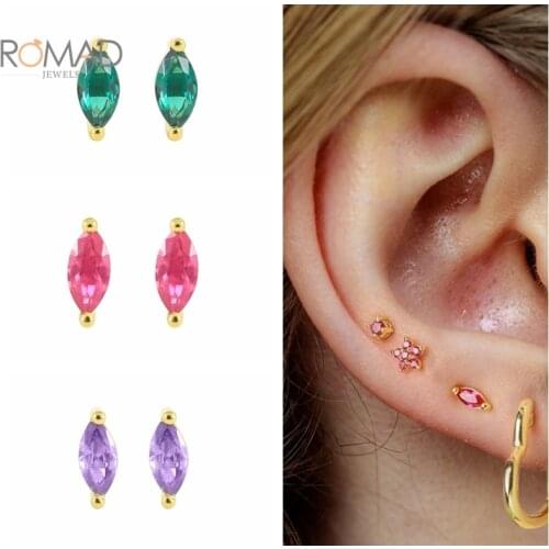 ROMAD Pendientes Plata 925 Sterling Silver Earrings For Women Geometric Colour Zircon Piercing Earring Earings Silver Jewelry