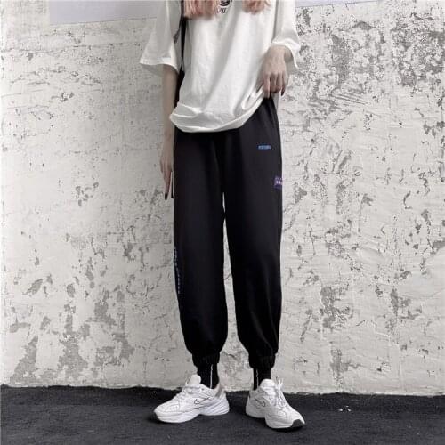 Zoki Women Sweatpant Black Loose Hip Hop Sport Trousers Drawstring High Wasit Pants Street Wear Korean Fashion Summer New 2021