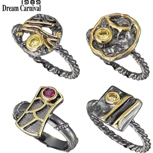 DreamCarnival 1989 Hot Selling Super Cute Gothic Ring for Women Geometric Green Olivine Red Zircon Casual Fashion Jewelry WA1176