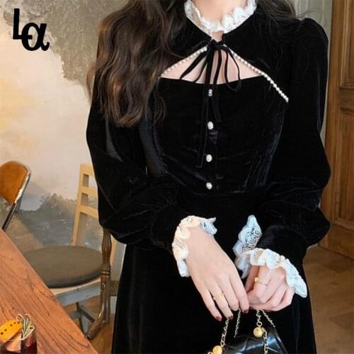 Luck A Spring Goth Lolita Dress Women Elegant Retro Patchwork Hepburn Party Midi Dress Female High Street Korean Designer Dress