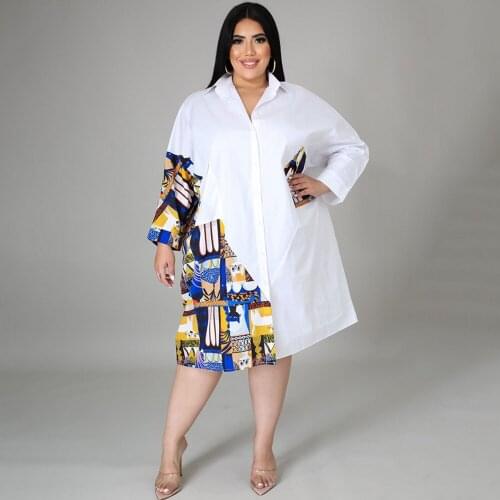 4XL 5XL Plus Size Clothes Long Sleeve New Fashion Dresses Women Summer Autumn Style Print Midi Shirt Blouse Dress Big Size 3XL