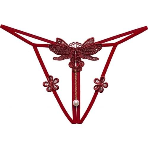 Women Sexy Lingerie Crotchless Panties Cute Open Crotch Underwear Couple Sex Wear Flirty Butterfly G-string with Pendent