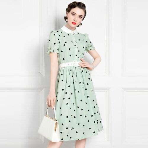 High End Temperament French Polka Dot Dress Chiffon 2021 Summer New Retro Lady Polo Collar