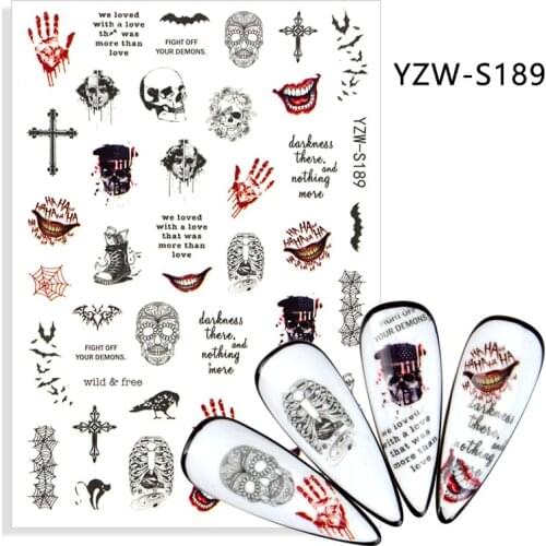 3D Halloween Nail Design New Sticker for Nail Art Anime Skull Bone Snake Maple Leaf Decals Manicure Nail Decor