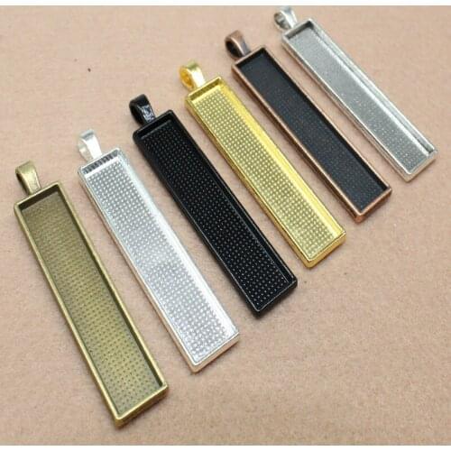 5pcs Gold Pendant Base 50X10mm Rectangle Antique Silver Bezel Cabochon Settings Long Blanks Fit Glass Cameo DIY Jewelry Findings